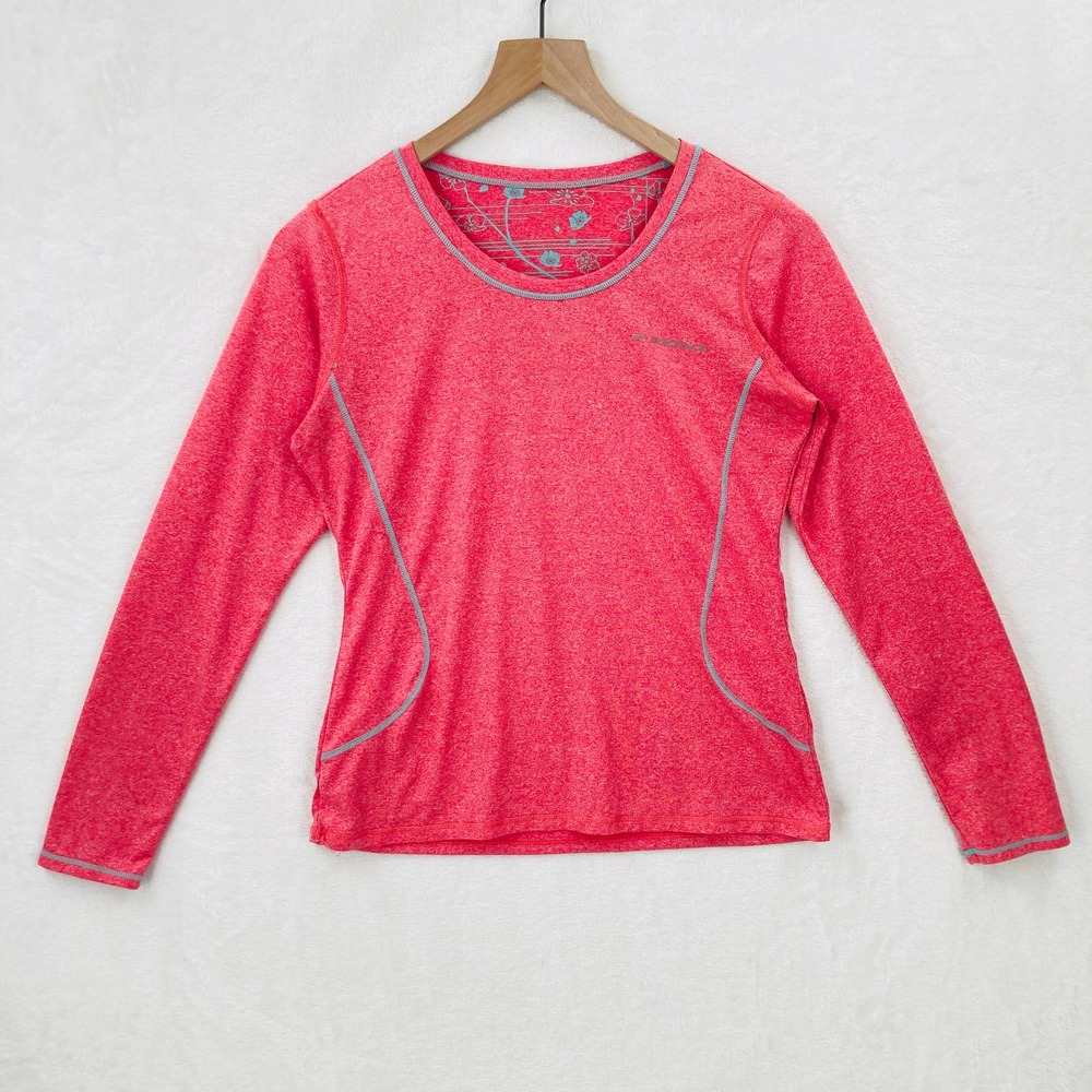 Brooks Running Shirt Womens Small Pink Long Sleeve Performance Floral Polyester